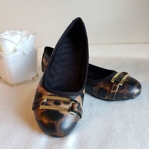 Animal print flats with gold buckel accent
